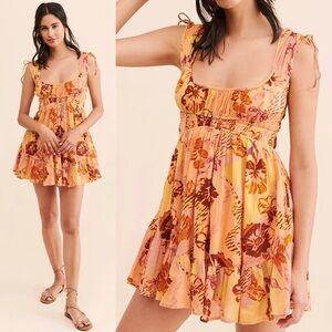 Free People Vernon Mini Dress Sunshine Combo Orange Floral Medium Resort Aloha